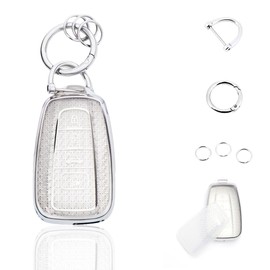 Vehicleloong Key Fob Cover Case Shell Keychain for Toyota 2020 2021 2022 2023 2024 2025 RAV4 Camry Corolla Highlander Avalon 4Runner Prius C-HR GR86 Accessories Girly Women 4 Button, Silver White, TPU