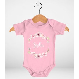 SpecialMe® Baby Bodysuit with Name Flower Wreath Flowers Gift for Birthday with Desired Name Birth Girl Organic Cotton, Name with flowers pink