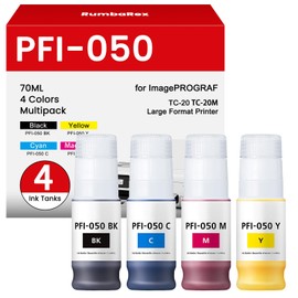 PFI-050 Pigment Ink Cartridge 70ML PFI-050 BK C M Y Replacement for Canon PFI-050 PFI050 PFI 050 Ink Bottle for ImagePrograf TC-20 TC-20M Large Format Printer Ink 4-Pack (Black, Cyan, Magenta, Yellow)