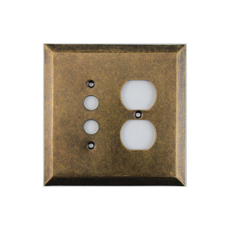 Jumbo Stamped Aged Antique Brass Two Gang Combo Wall Plate