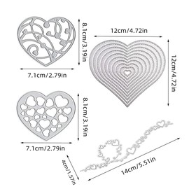 4 Pieces Love Heart Cutting Dies, YIFARUBE Metal Template Molds, Valentine's Day Multi-Shape Die Cuts for DIY Scrapbooking Paper Craft Decoration