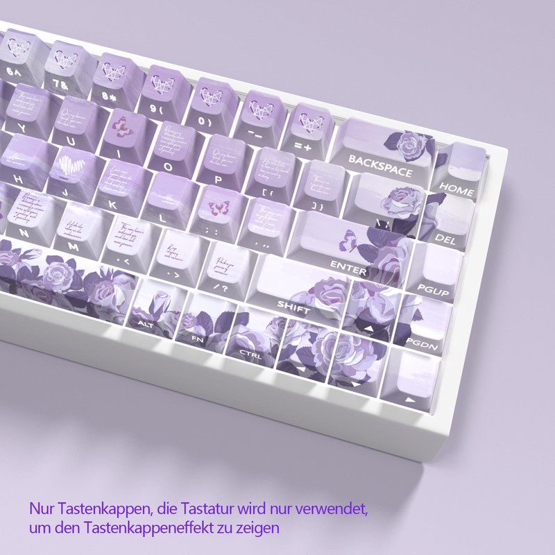 JSJT Purple Rose Theme Side Printed Keycaps, 74 Keys PBT