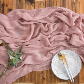 Aoksunova Muslin Wedding Table Runner, Dusky Pink, Vintage, 4 m x 80 cm, Cheesecloth, 400 cm