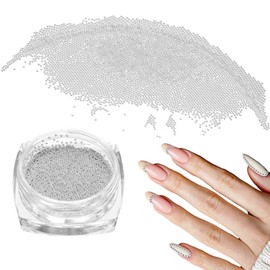sourcing map Nail Art Beads 0.02" (0.6mm) Mini Metal 3D Caviar Nails Beads Ball Bubble Bead with Storage Box for Nail Art DIY Craft Decoration, Silver Tone