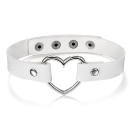 JEWELRYWE Fashion Cute Women's Collar Choker Leather Heart Design Casual Individuality Width 0.7 inch (17 mm) - Black