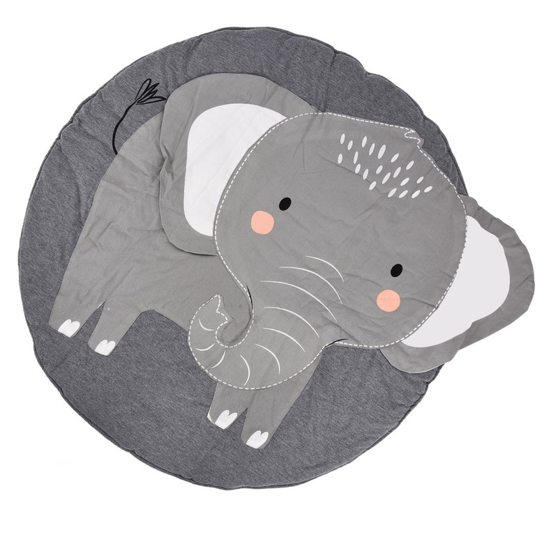 Baby Play Mat Round Cartoon Elephant Pattern Soft Cotton Decoration