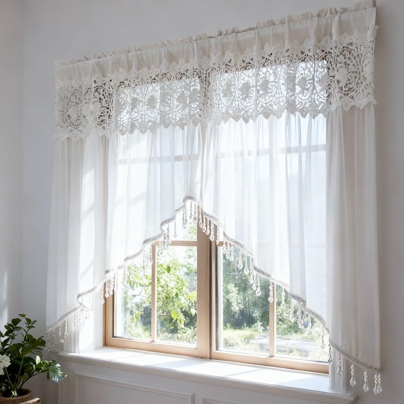 Luxury Sheer Valance Curtains for Living Room Window Valance Bead