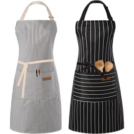 Delantales de Cocina, 2 Delantales de Cocina Impermeables, Longitud Ajustable de la Correa del Cuello, Diseño de Bolsillo Doble, Antiaceite, Fácil de Limpiar, Para Familias, Restaurantes (Marrón)