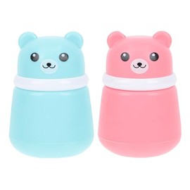 FOMIYES 2piezas Caja De Polvo Para Bebés Con Borlas Contenedor De Talco Forma De Oso Rosa Azul Ligero Y Portátil Para Viajes Y Uso Diario             