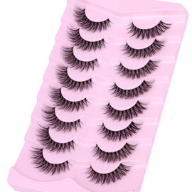 False Eyelashes Natural Look Clear Band Lashes Wispy Lashes Cat Eye Faux Mink Lashes 3D Fluffy Lashes Natural Fake Eye Lashes Pack by GVEFETIEE 8 Pairs