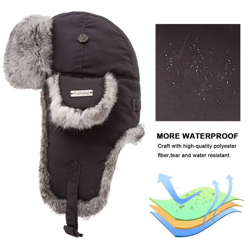 Winter Trapper Hat for Men Women 100% Real Rabbit Fur