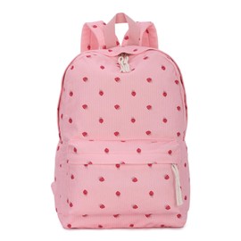 EVEOUT Strawberry Print Corduroy Backpack for Teen Girls Cute Lightweight Elementary High School Bag Bookbags Children's Rucksack