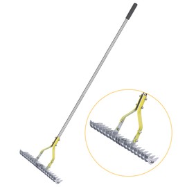 BARAYSTUS Thatching Rake 15-Inch Wide for Cleaning Dead Grass Efficient Steel Metal Grass Rake with Stainless Steel Handle Lawn loosening Soil 58.5-Inch Length