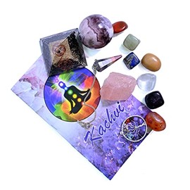 KACHVI KACHVI Kristalle und Edelsteine Heilsteine Set Sieben Chakra Trommelsteine Kristallheilungsset 13-teilig Meditation Spirituelle Geschenke Reiki Bohemian mit Reiki Divine Amethyst Ball