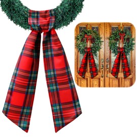 VitalCozy 2 Pcs Wreath Sash for Front Door Wreath Sash Wreath Accessories for Embroidery Monogram Outdoor Indoor Party Yard Doorway 4.5" W x 56" L(Red,Plaid)