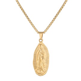 yipima 18K Gold Silver Tone Guadalupe Virgin Mary Pendant Necklace for Men Womens Box Chain (18K gold, chain length:18")