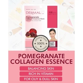 DERMAL Mascarilla Facial Coreana De Colágeno Y Granada (Paquete De 10) - Revitalizante, Piel Radiante Y Elástica - Hipoalergénica Y Respetuosa Con La