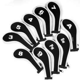 10pcs/Set Neoprene Zippered Long Neck Number Print Golf Iron Covers (White)