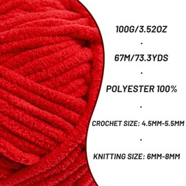 Chunky Chenille Yarn for Crocheting，Baby Yarn for Crocheting Soft Blankets，Bulky Yarns for Crochet Amigurumi，4×100g (4×74.3yds) Fluffy Velvet Yarns for Hand Knitting (4 Red)