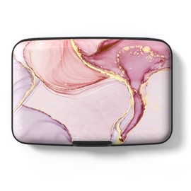 Credit Card Holder for Women, Small RFID Metal Credit Cards Wallets Cute Business Card Holder Pocket ID Case, Pink Marble