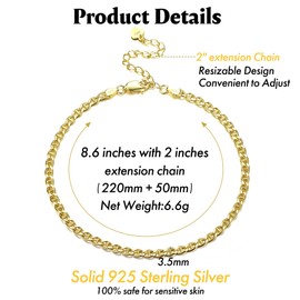 KRFY 925 Sterling Silver Ankle Bracelet for Women 18K White Gold Plated Cuban Figaro Herringbone Mariner Paperclip Link Chain Anklets for Women Beach Jewelry