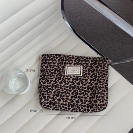 Makeup Bag for Women,Large Canvas Cosmetic Bags Travel Zipper Pouch Girls Washable Toiletry Bag Organizer,Coffee Leopard