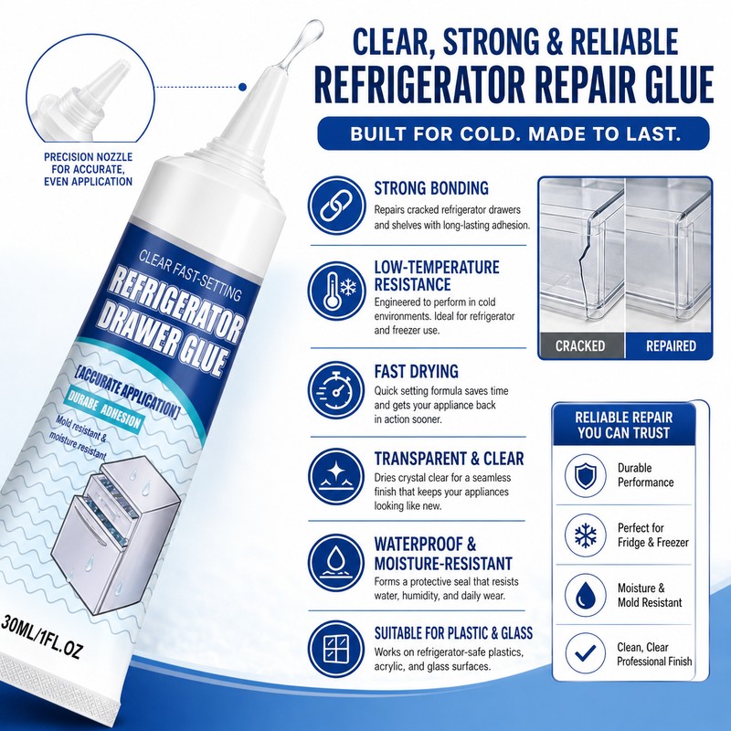 Refrigerator Repair Adhesive for Plastic & Glass – Cold-Resistant Clear