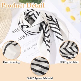 Amaxiu Silk Scarf for Women, 53 x 53 cm, Small Neckerchief with Silk Feel, Silk Scarf, Women's Square Lightweight, Headscarf for Bags, Hair Scarves, Gift, White + black stripes