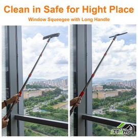 ITTAHO Squeegee for Window Cleaning,12" Squeegee and 11" Microfiber Scrubber Combi with Stainless Steel Pole,Extendable Window Cleaner for Car,Sliding Door,Shower Glass Door-Swivel Style-2 Pads