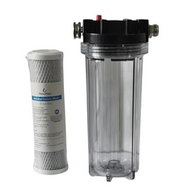 VerterPure UniPro X1 Clear RV Water Filter Housing with High Efficiency Activated Carbon Filter 2.5X10”, Heavy Duty Stainless Steel Bracket