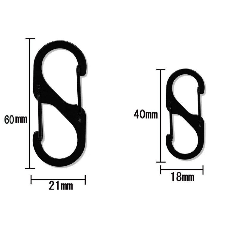 Key Chain, Metal Fittings, S-Type, Slide Lock, Carabiner, 6 Pieces,