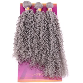 ZHENLISI Gray Kinky Curly Hair Bundles 16 18 20 Inches 3 Pieces One Pack Quick Weave Hair Bundles Soft Curly Synthetic Hair Extensions for Women(Color Grey)