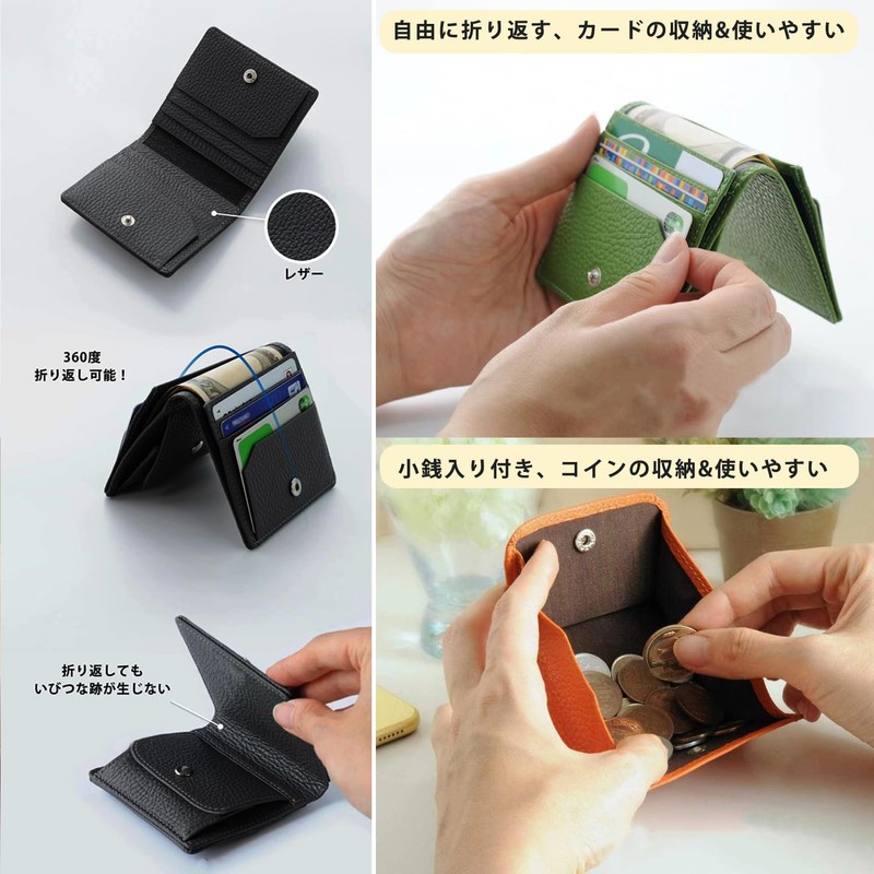 Bearneko Mini Wallet, Bifold Wallet, Thin, Genuine Leather, Men's, Women's,