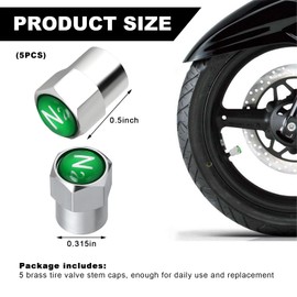 DXNQ 5 PCS Brass Tire Valve Stem Caps, Durable Chrome Plated Brass Tire Valve Stem Caps N2 Nitrogen Sign Logo on The Top, Metal Dustproof Tire Valve Covers with N2 Logo, Car Accessories (Silver+Green)