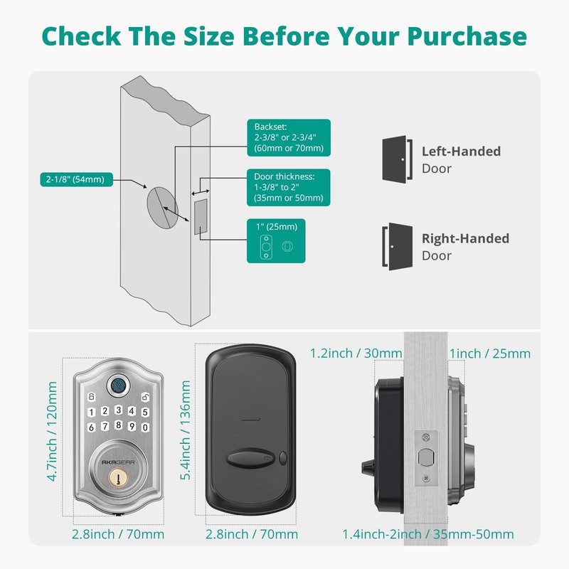 AkaGear DS10 Pro Keyless Entry Door Lock, Fingerprint Door Locks,