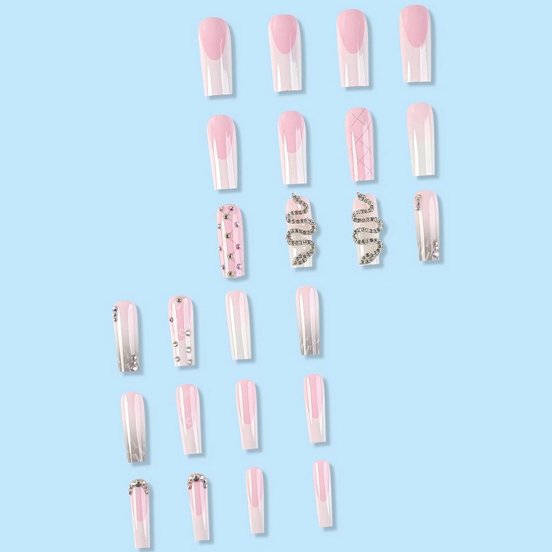 MISUD Press on Nails Long Square Fake Nails Glossy Glue