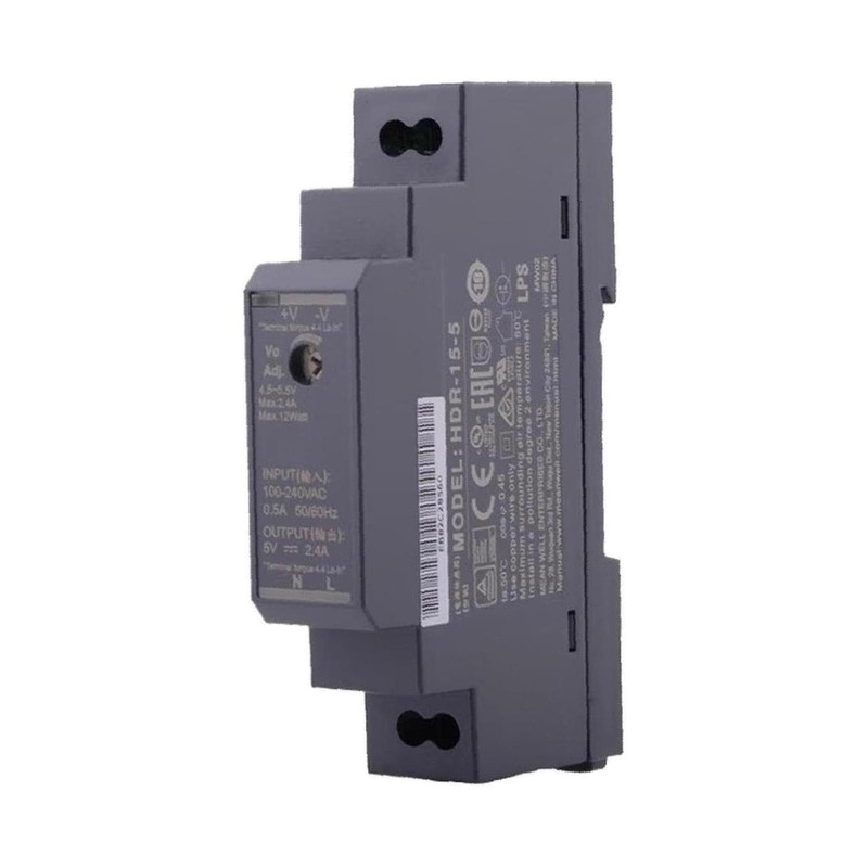 Mean Well HDR-15-5 15W DIN Rail Mount Single Output 5V