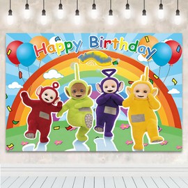 5x3FT Teletu Baby Birthday Backdrop, Teletu Baby Theme Party Decorations Photography Backdrop Happy Birthday Banner Background for Kids Party Supplies