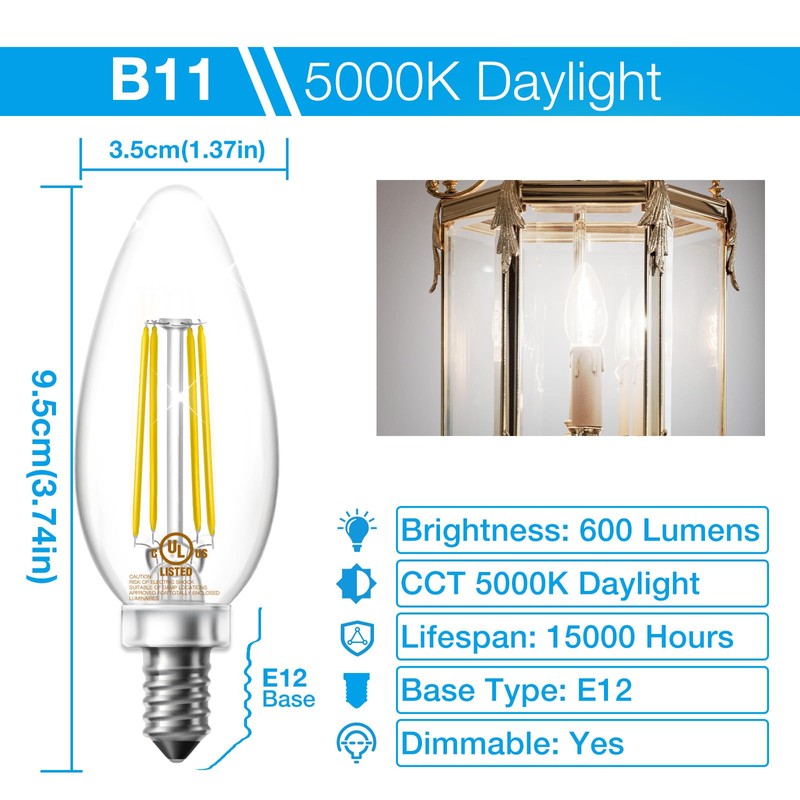 DAYBETTER Dimmable E12 Candelabra LED Light Bulbs, Chandelier Light Bulb