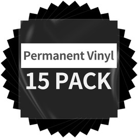 Black Permanent Vinyl - 15 Sheets Glossy Black Adhesive Vinyl 12"x11.8", Black Permanent Adhesive Sheets for Home Decor Car Decal, Glossy & Waterproof Paper for All Cutting Machine