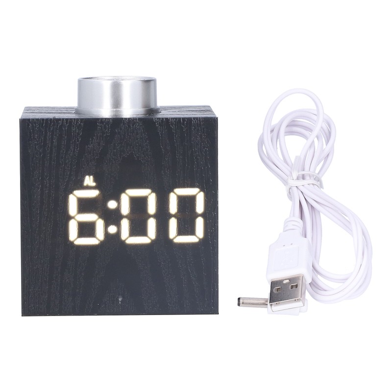 LED Knob Alarm Clock Digital Thermometer Display Imitation Wood Grain