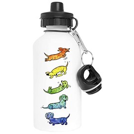 Watercolour Dachshunds Aluminium White Water Bottle with Screw Cap White Water Bottle with Screw Cap