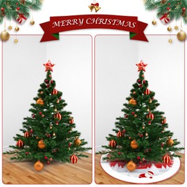 IHCEMIH Christmas Tree Skirt Large Red Xmas Tree Skirts Luxury Snowflake Santa Claus Tree Base Cover Mat Christmas Tree Bottom Rug Covers Holiday Party Home Festival Decorations 48 Inches