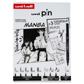 uni-ball PIN Black Ink Felt Tip Pen Fineliners. Manga Starter Set. Includes 3 Fineliners, 5 Brush Tips, 1 Mechanical Pencil. Water and Fade Resistant Ink for Sketching, Calligraphy, Technical Drawing