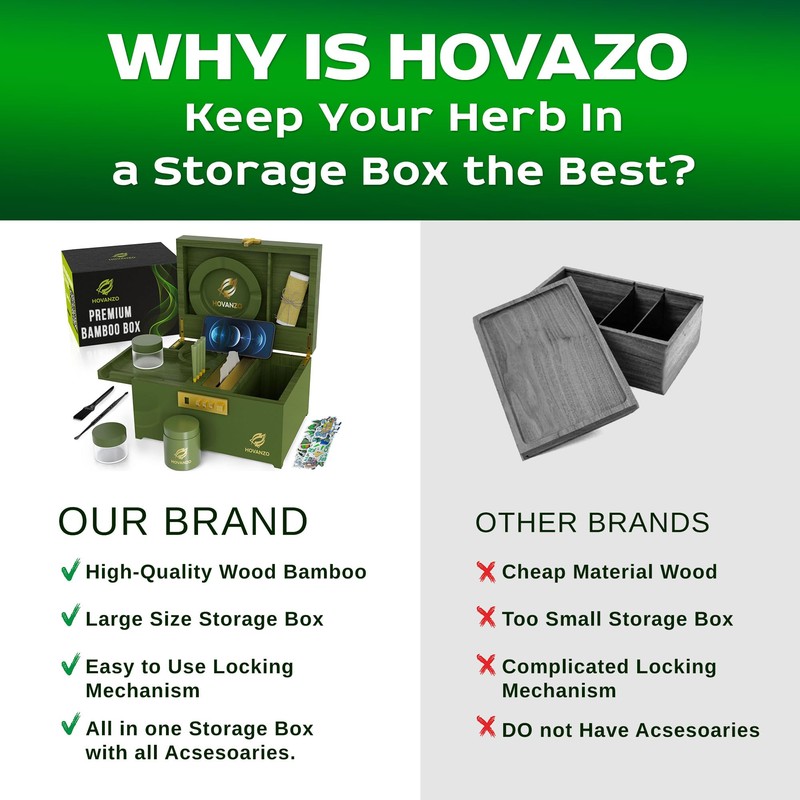 HOVANZO Upgraded Premium Large Bamboo Box - Locking Storage Decorative