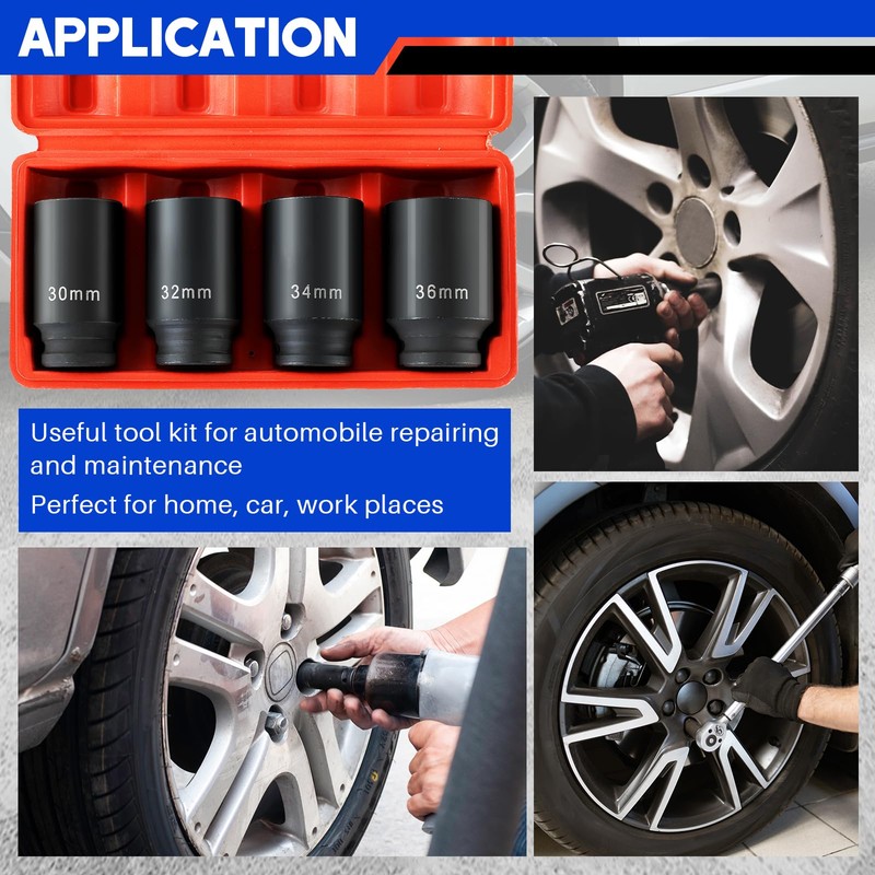 DASBET 1/2" Drive Deep Impact Socket Set 4PCS Heavy Duty