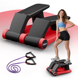 Air Compression Resistance Stepper – Adjustable Mini Stair Climber for Home Cardio Workout, Portable Stepper Machine with LCD Display, 5-Level Adjustable Resistance, Non-Slip Pedals (red)-No Battery
