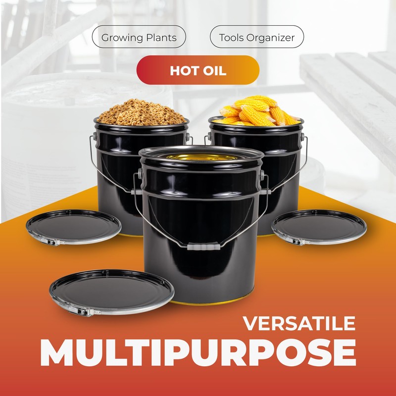 ATERET 5 Gallon Black Metal Bucket & Lever Lock Pail