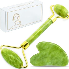 Jade Roller & Gua Sha Facial Tools, Natural Jade Beauty Skin-Care Tool Face Roller to Rejuvenate Facial Skin Cooling, Slimming & Firming