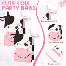 122 Pcs Cow Party Favors Supplies Include Cow Keychains and Silicone Bracelets Party Paper Bags Treat Bags Vinyl Stickers for Girls Kids Farm Animals Cowboy Birthday Supplies
